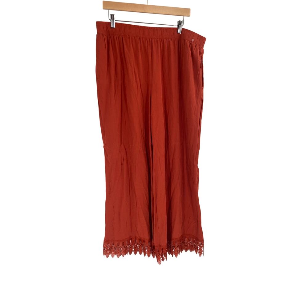 Cato Burnt Orange Wide Leg Lace Hem Boho Resort Pants Women 18/20 Elastic Waist